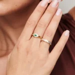14k Marquise Shaped Emerald and Baguette Diamond Ring - Image 3