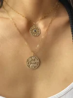 14K Solid Gold Peace & amp; Protection Baguette Diamond And Sapphire Evil Eye Talisman - Image 4