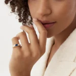 14k Oval Blue Sapphire with Round Lab-Grown Diamond Dome Ring - Image 4