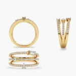 14k Gold Triple Row Mix Diamond Statement Ring - Image 8