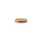 14K Solid Gold Multi Colored Sapphire and Diamond Band