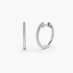 18k Solid Gold  Medium Diamond Hoop Earrings - Image 6