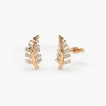 18k Gold Diamond Leaf Earrings - Image 4