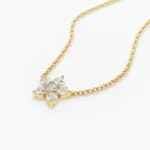 14K Gold Flower Charm Natural Diamond Necklace - Image 3
