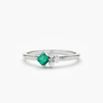 18K Solid Gold Dainty Princess Cut Emerald and Diamond Ring - Image 4