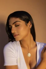 18k Solid Gold Mother Of Pearl Pendant/Natural Diamond Accents/Pearl Medallion Pendant  Charm - Image 2