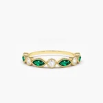 18K Solid Gold  Marquise Emerald and Diamond Wedding Band