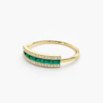 18K Solid Gold Baguette Emerald and Moissanite Diamonds Ring - Image 4