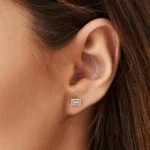 18k Baguette Natural Diamond Halo Setting Diamond Studs - Image 4