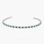 18k Solid Gold Prong Setting Diamond and Emerald Tennis Bracelet - Image 5