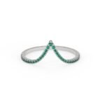 14K Solid Gold V Shape Natural Emerald Wedding Band - Image 4