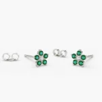 18k Solid Gold Emerald and Lab-Grown Diamond Flower Studs - Image 6