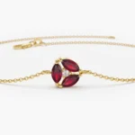 18k Solid Gold Marquise Ruby Cluster Bracelet - Image 3