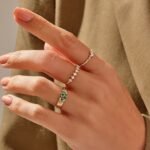 14K Solid Gold Emerald Cluster Band Ring - Image 5