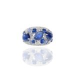 14K Solid Gold Cabochon Blue Sapphire and Diamond Ring - Image 2