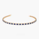 18k Solid Gold Prong Setting Diamond and Sapphire Tennis Bracelet - Image 5