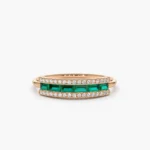 18K Solid Gold Baguette Emerald and Moissanite Diamonds Ring - Image 6