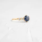 18K Solid Gold Round Cut Blue Sapphire Ring - Image 4