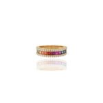 14K Solid Gold Multi Colored Sapphire and Diamond Band - Image 2