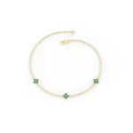 14K Solid Gold Flower Emerald Bracelet - Image 4