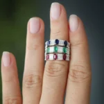 14K Solid Gold Baguette & Round Diamond with Genuine Sapphire Ring - Image 6