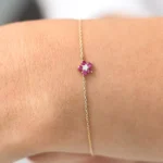 18k Solid Gold Ruby and Diamond Flower Charm Bracelet - Image 4
