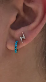 18k Solid Gold Gennie Turquoise Huggies - Image 3
