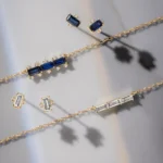 18k Solid Gold Blue Sapphire Bookend Necklace - Image 4