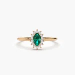 14K Solid Gold Emerald with Halo Diamonds Ring - Image 7