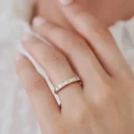 14K Solid  Gold Vertical Baguette and Round Diamond Wedding Band - Image 2