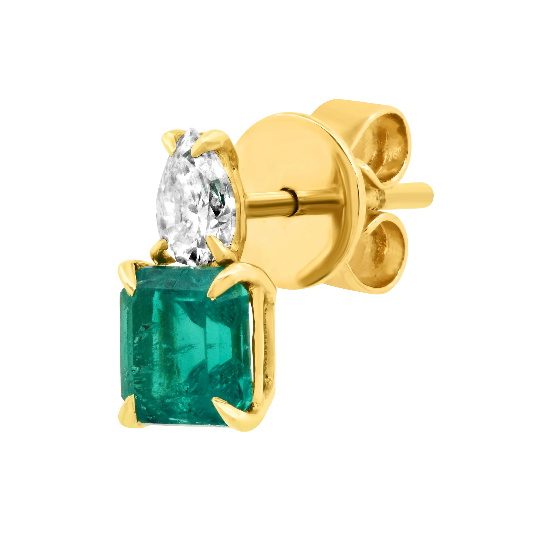 400548_3e2de3182fc84369aede92cfc09f4c1amv2.webp 14K Solid Gold Pear Diamond Stud & amp; Emerald Cut Emerald - Image 1