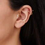 18k Curved Baguette Natural Diamond Helix Piercing - Image 2