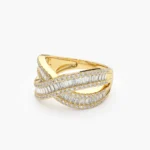 14K Solid Gold Baguette Diamond Crossover Ring - Image 5