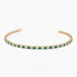 18k Solid Gold Prong Setting Diamond and Emerald Tennis Bracelet - Image 6