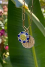 14K Solid Gold Diamond And Lapis Medallion - Image 3