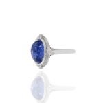 14K Solid Gold Oval Cabochon Tanzanite and Diamond Ring - Image 4
