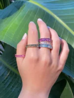 18K Solid Gold Green Sapphire Emerald Cut Eternity Band - Image 3