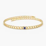 18k Solid Gold Cuban link bracelet With Sapphire bracelet - Image 6