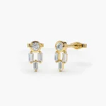 14k Unique Baguette Natural Diamond Earrings - Image 5