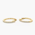 18k Solid Gold  Medium Diamond Hoop Earrings - Image 4