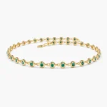 18k Solid Gold Bezel Set Emerald Tennis Bracelet - Image 6