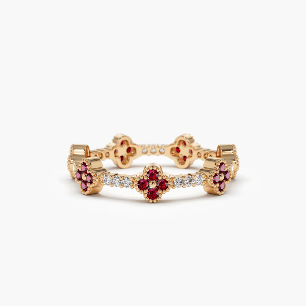 400548_532c3829dfac4921b260aa1670ae12d7mv2.webp 14K Solid Gold Full Eternity Clover Ruby and Diamond Ring - Image 1
