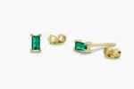 14K Solid Gold Baguette Cut Emerald Studs