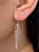 Natural Diamond Feather Drop Earrings - Image 3