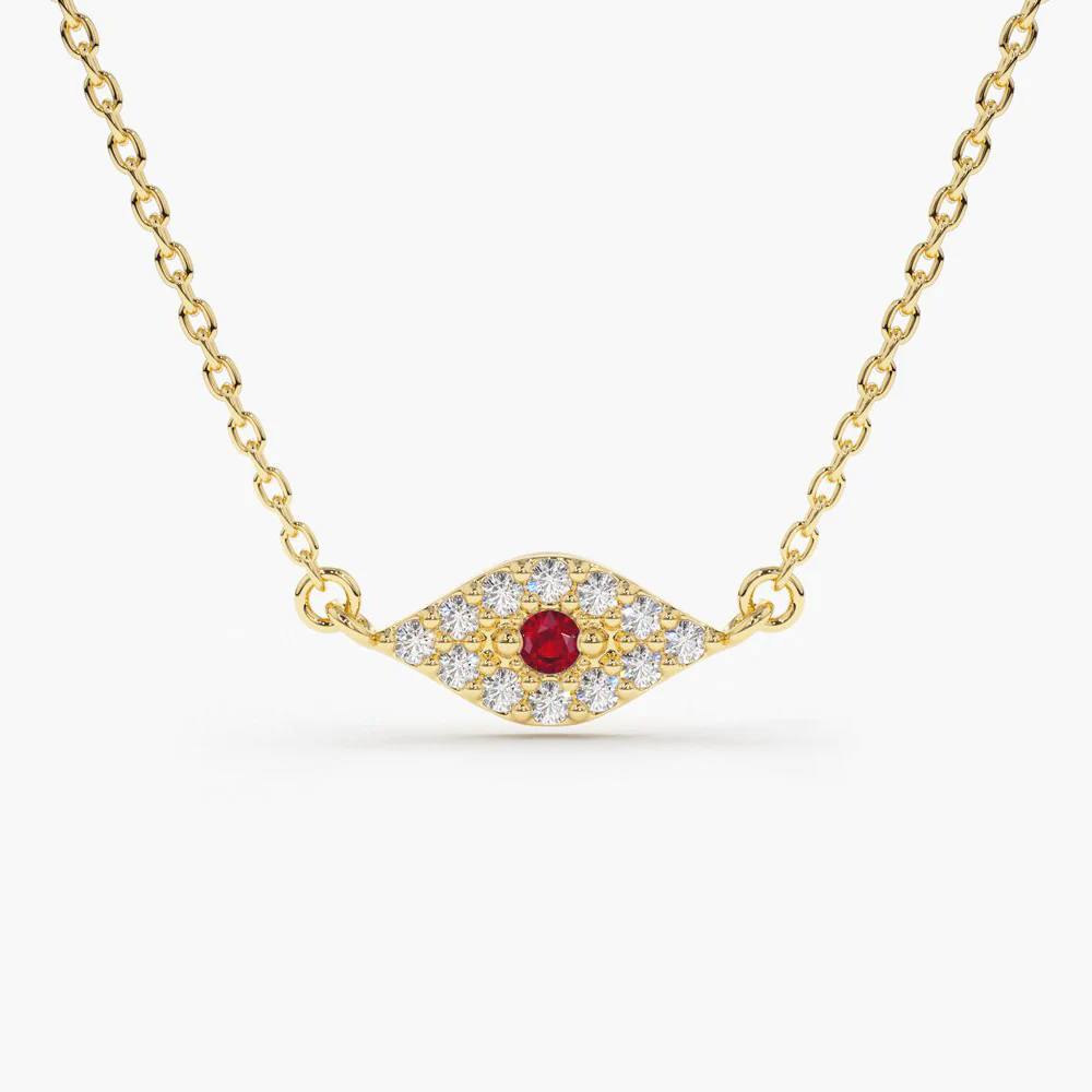 400548_568c57278802480889e25de9ec60449bmv2.webp 18k Solid Gold Diamond and Ruby Evil Eye Necklace - Image 1