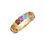 14K Solid Gold Rainbow Emerald Cut 3/4 Band