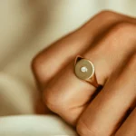 14K Gold Natural Diamond Pinky Signet Ring - Image 5