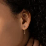 14K Solid Gold Sapphire Plotline Long Gold Earrings - Image 2