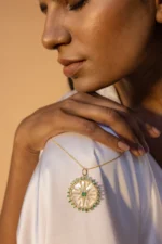 18k Solid Gold Emerald Mother of Pear Charm - Image 2