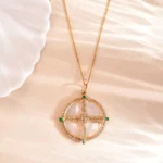 18k 純金珍珠母貝吊墜/天然鑽石點綴/珍珠徽章吊墜